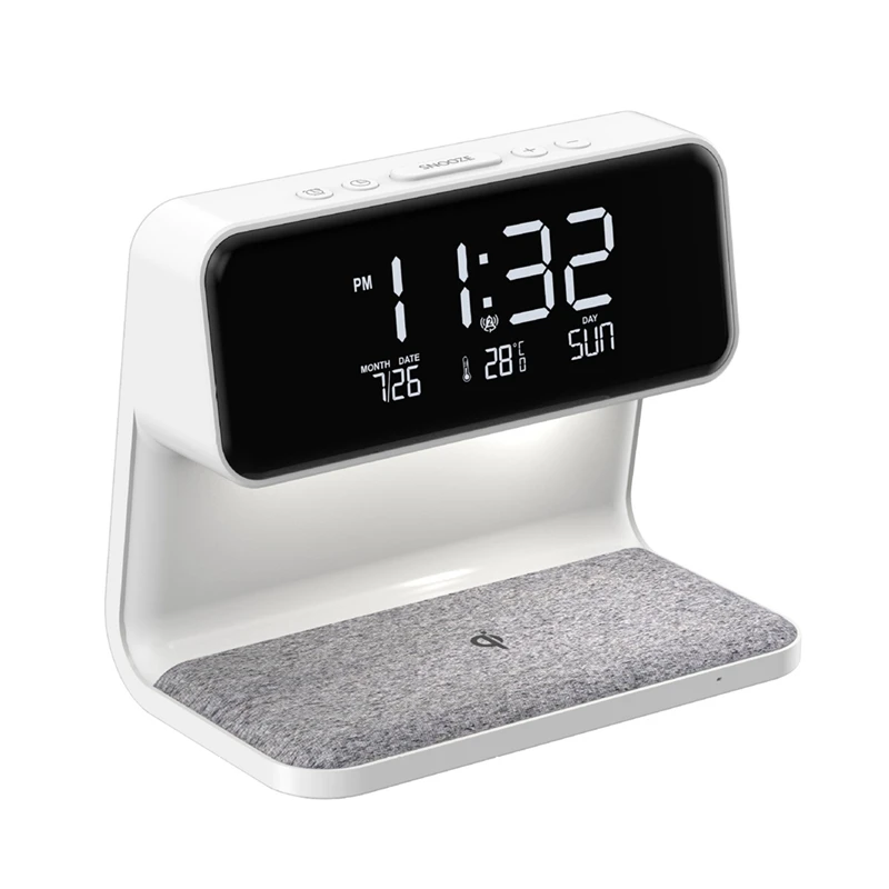 

Alarm Clock With Wireless Charging And Lights Dimmable Digtial Alarm Clock Charging Station For Bedroom, Bedside Office Durable