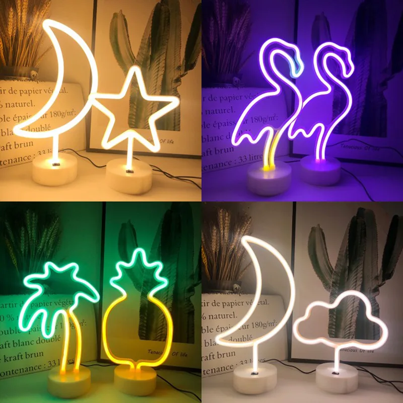 

LED Night Light Neon Sign Table Cactus Coconut Tree Christmas Tree Pineapple Neon Desk Table Lamp Light for Festival Party