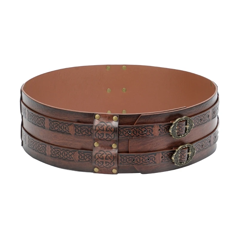 Nordic Faux Leather Armors Belt Vintage Viking Embossed Wide Belt Men Cosplay Knight Corsets Halloween Costume
