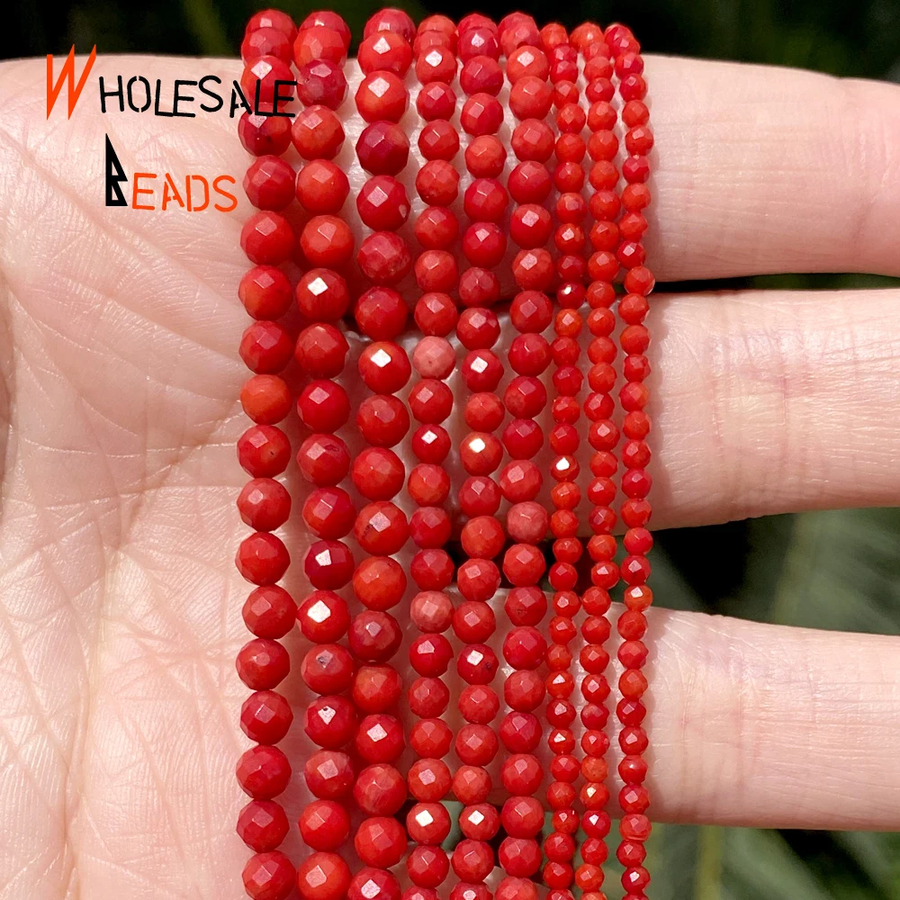 2/3/4mm Natural Stones Faceted Red Coral Beads Round Loose Beads for  Jewelry Making Handmade DIY Necklace Bracelets Accessories - AliExpress