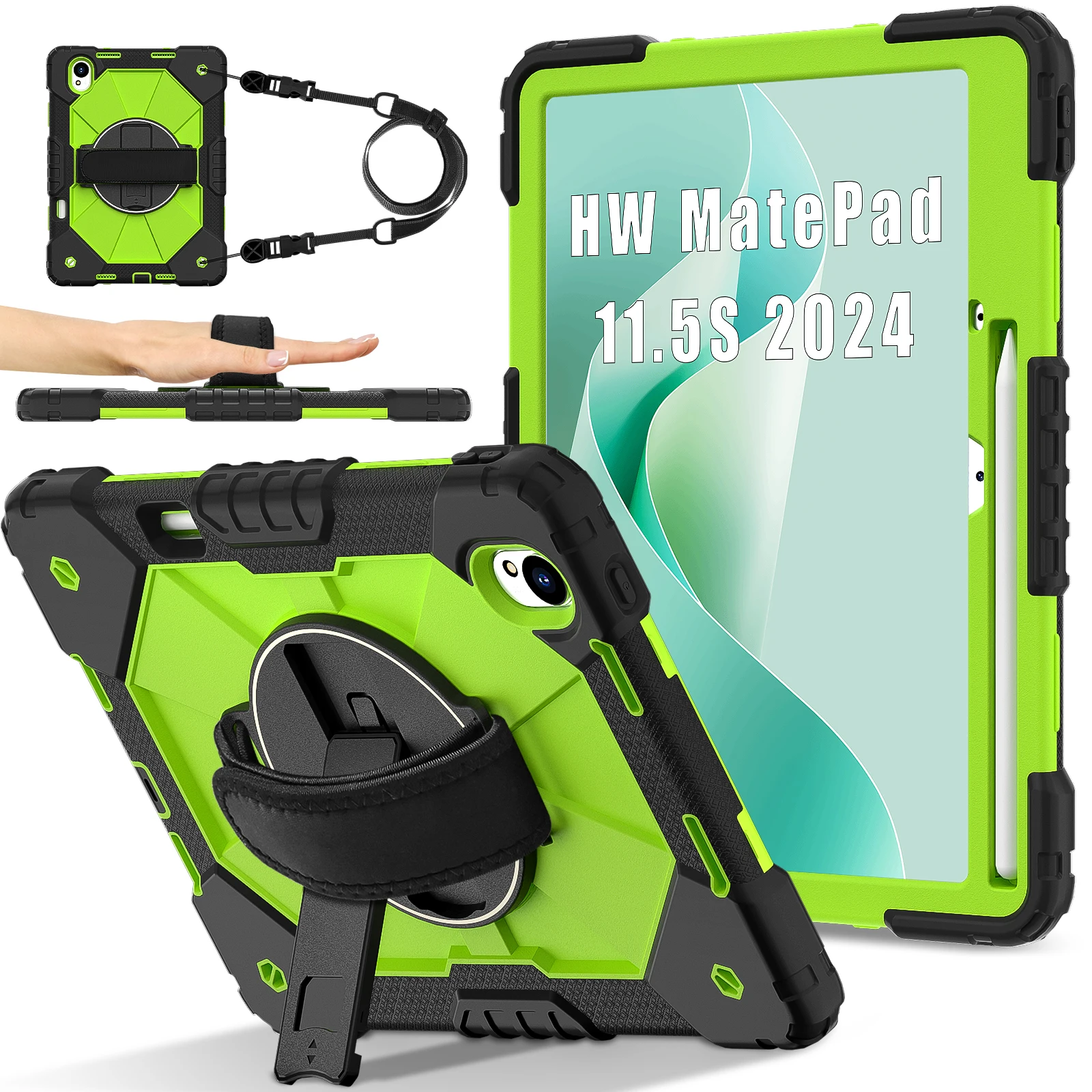Rugged Protective Tablet Case with Kickstand, Wristband, and Shoulder Straps, 11.5-Inch