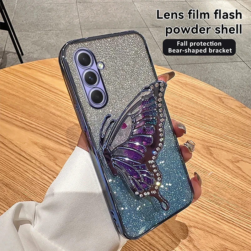 Glitter Butterfly 3D Liquid Sand Phone Holder Case