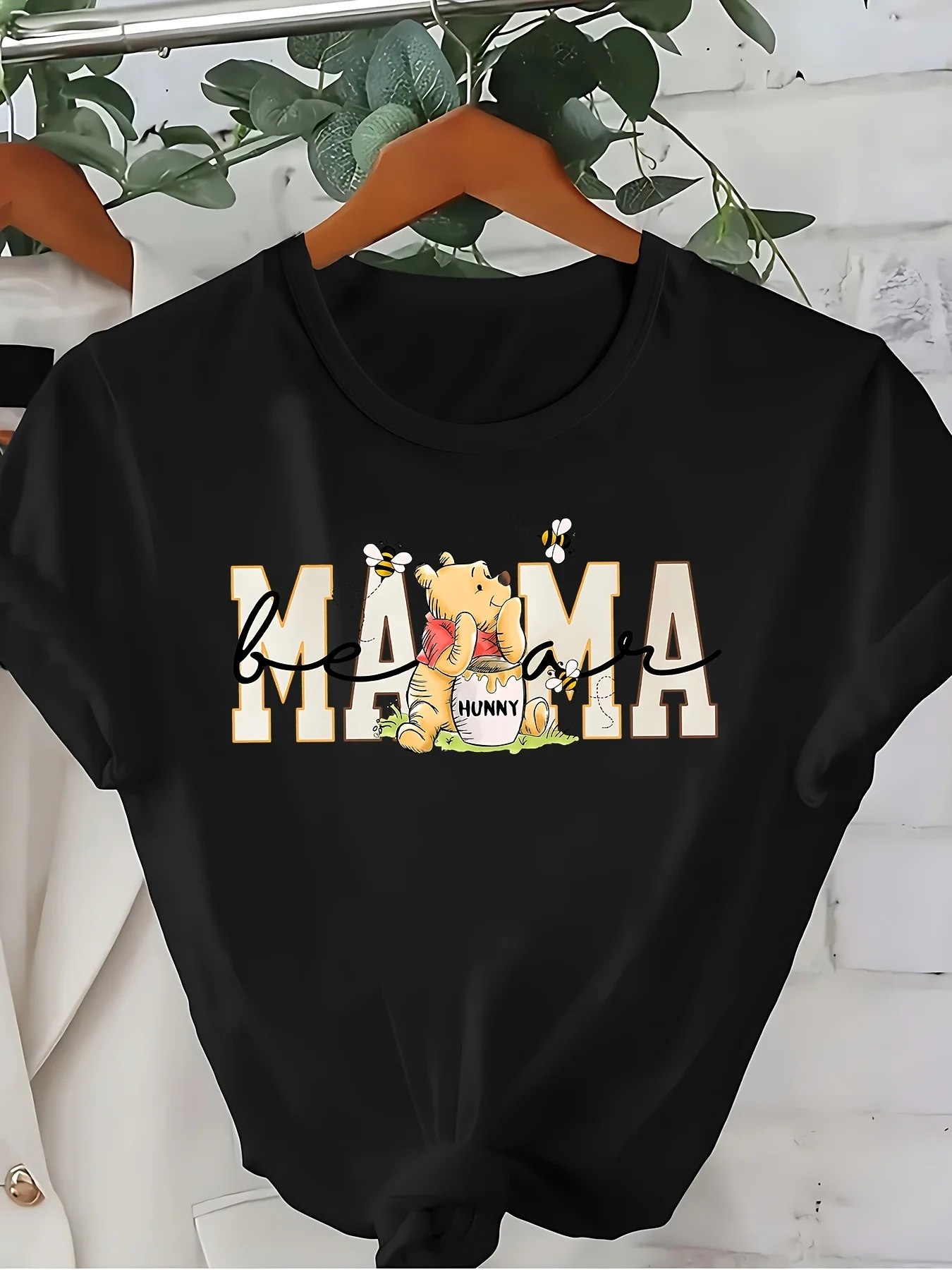 디즈니 캐주얼 위니 더 푸우 엄마 티셔츠, 면 프린트 티셔츠, 패셔너블한 대형 ..