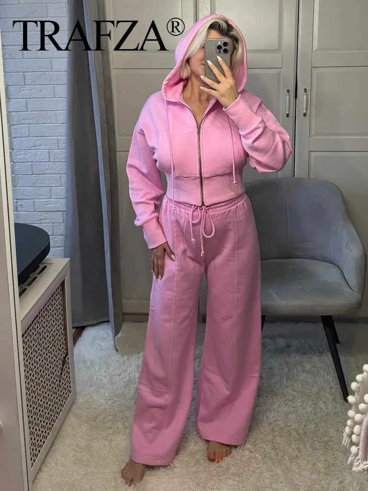 HH Women Solid Pant Sets Zipper Long Sleeve Coat Bomber Jacket + Drawstring High Waist Trousers Fashion Streetwear Suit