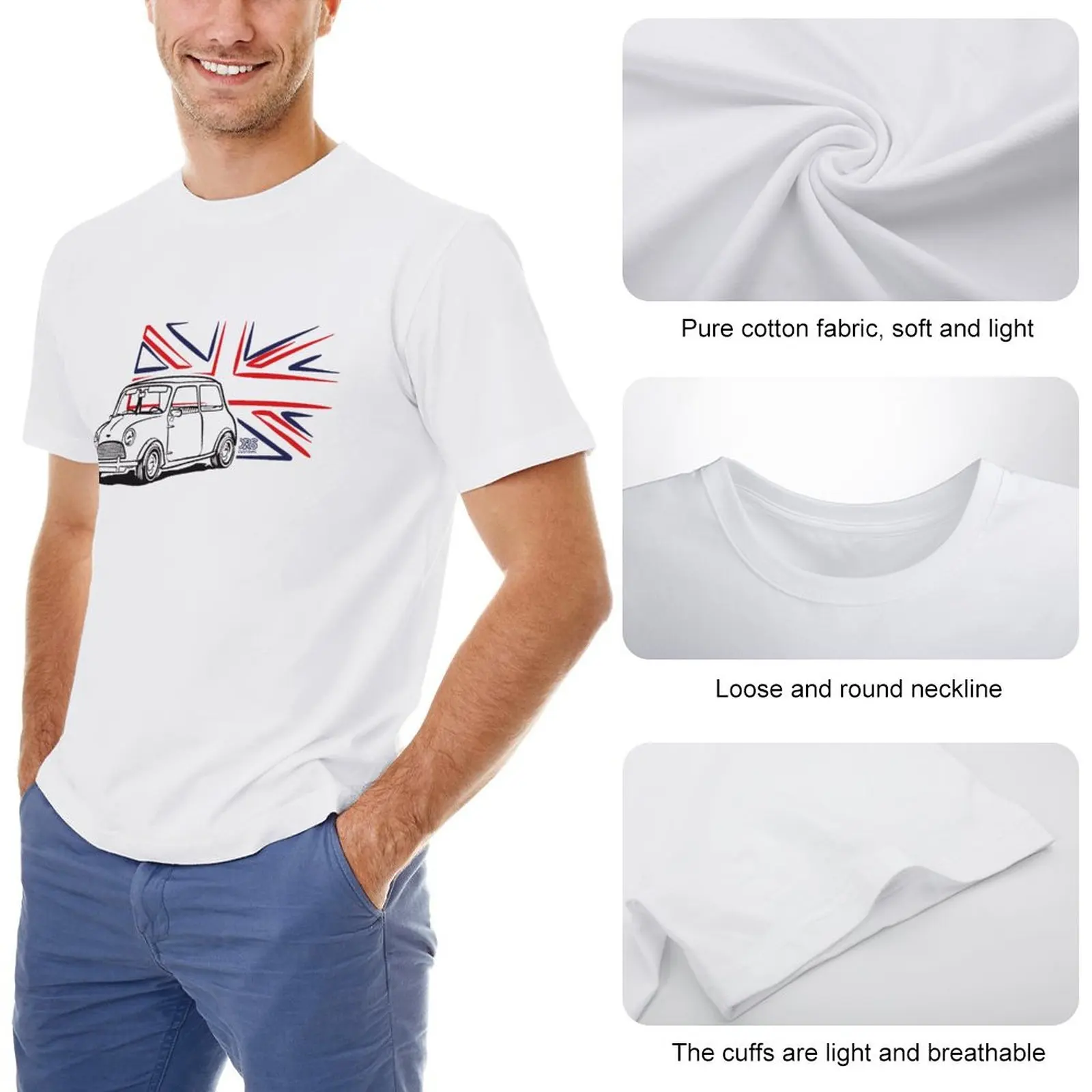 Classic Mini Cooper Austin With Great Britain Flag T-Shirt graphic t shirt sweat shirt men's long sleeve t shirts