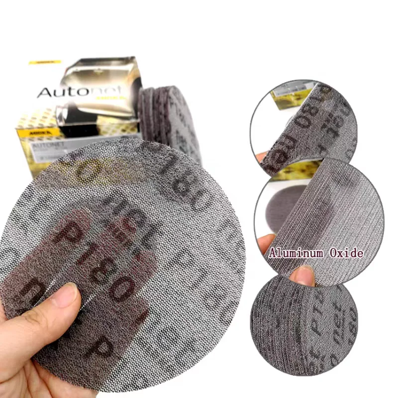 50PCS MIRKA 6 인치 150 mm 알루미늄 산화물 먼지가 없고 차단 방지 연마 사포 메쉬 디스크 사포 자동차 표면 샌딩