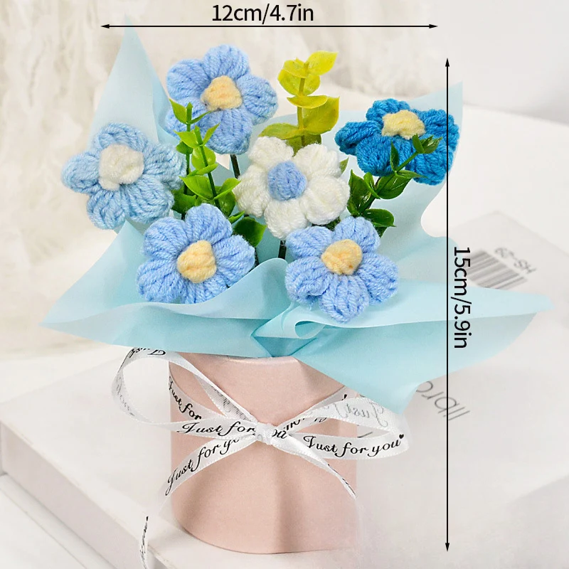 Elegant Knitted Flower Bouquet with Crochet Roses - Perfect Gift