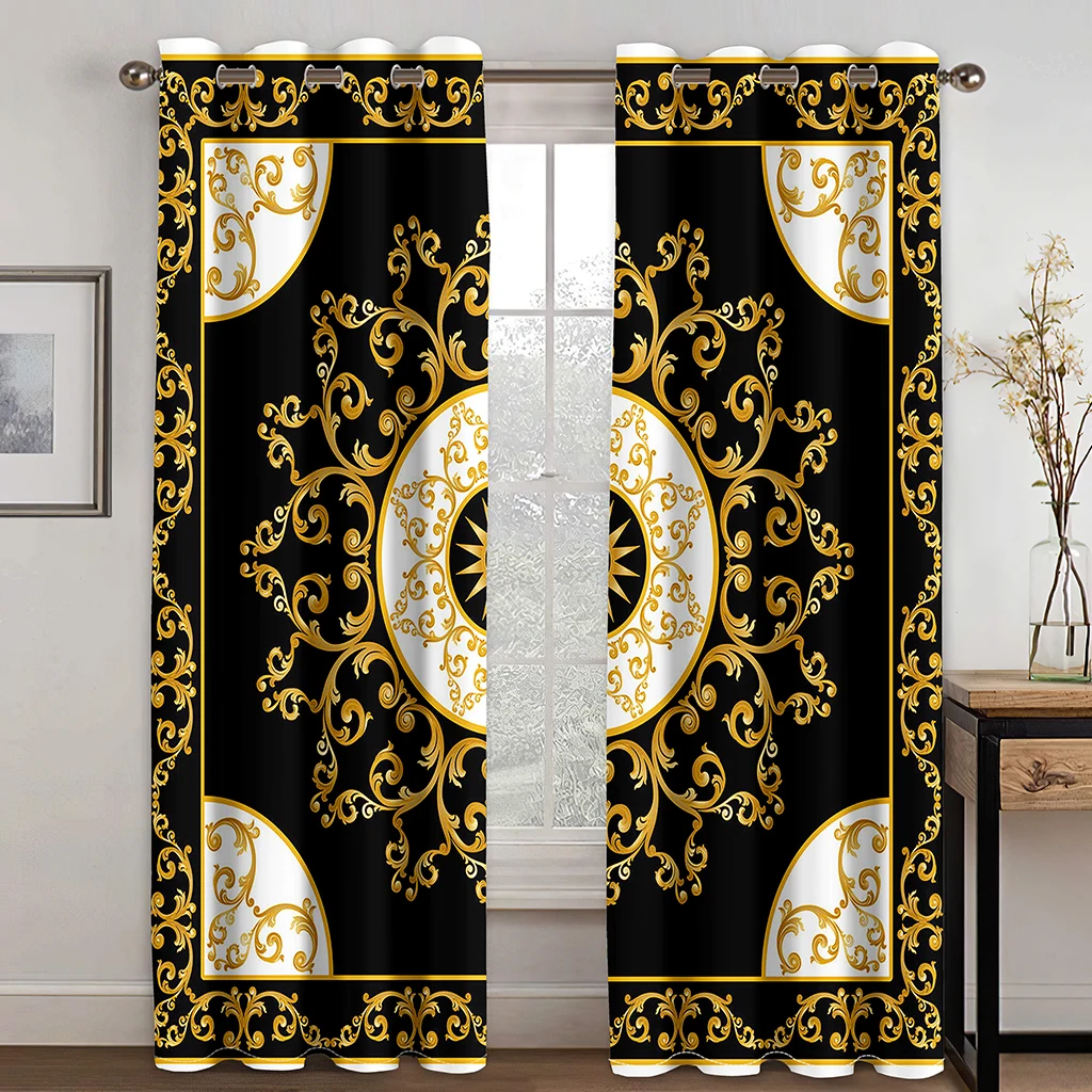 

Gold Black Cheap Luxury Brands Design Modern Thick Blackout Curtains for Living Room Bedroom Window Decor Free Shipping 2 Panels