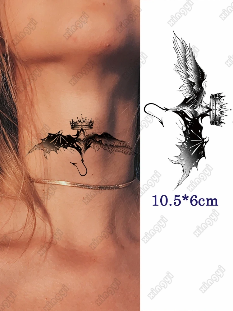 

Водостойкая Временная тату-наклейка, крылья ангела, искусственная Корона черной бабочки для фестивалей, имитация татуировки для боди-арта для женщин и мужчин
