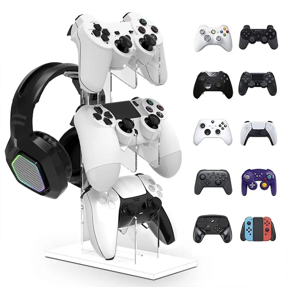 

Black 3-Layer Controller Holder Durable Acrylic Transparent Game Handle Display Stand Stability White Headphone