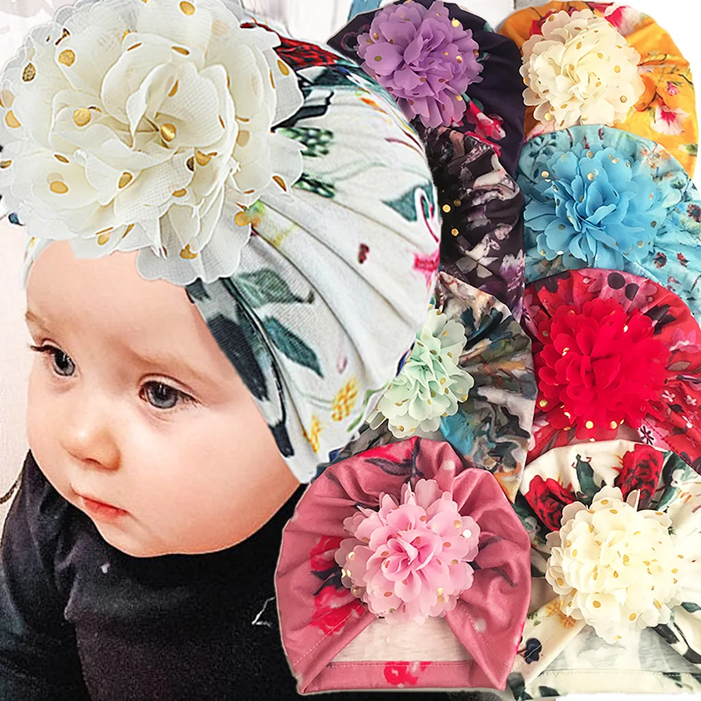 Spring Flower Baby Girls Hat For Newborn Soft Cotton Baby Boys Girls Hat Turban Infant Toddler Cap Head Wraps
