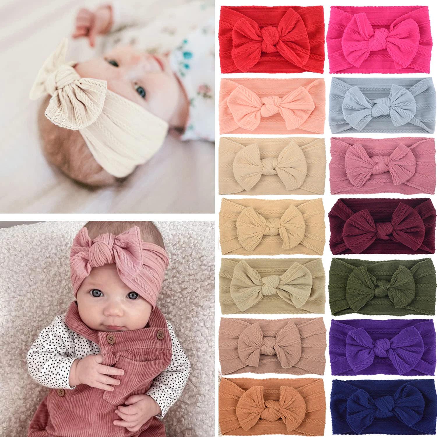 1Pcs Newborn Baby Headband for Girls Elastic Knit Children Turban Baby Bows Soft Nylon Cute Kids Headwear Hair Accessories