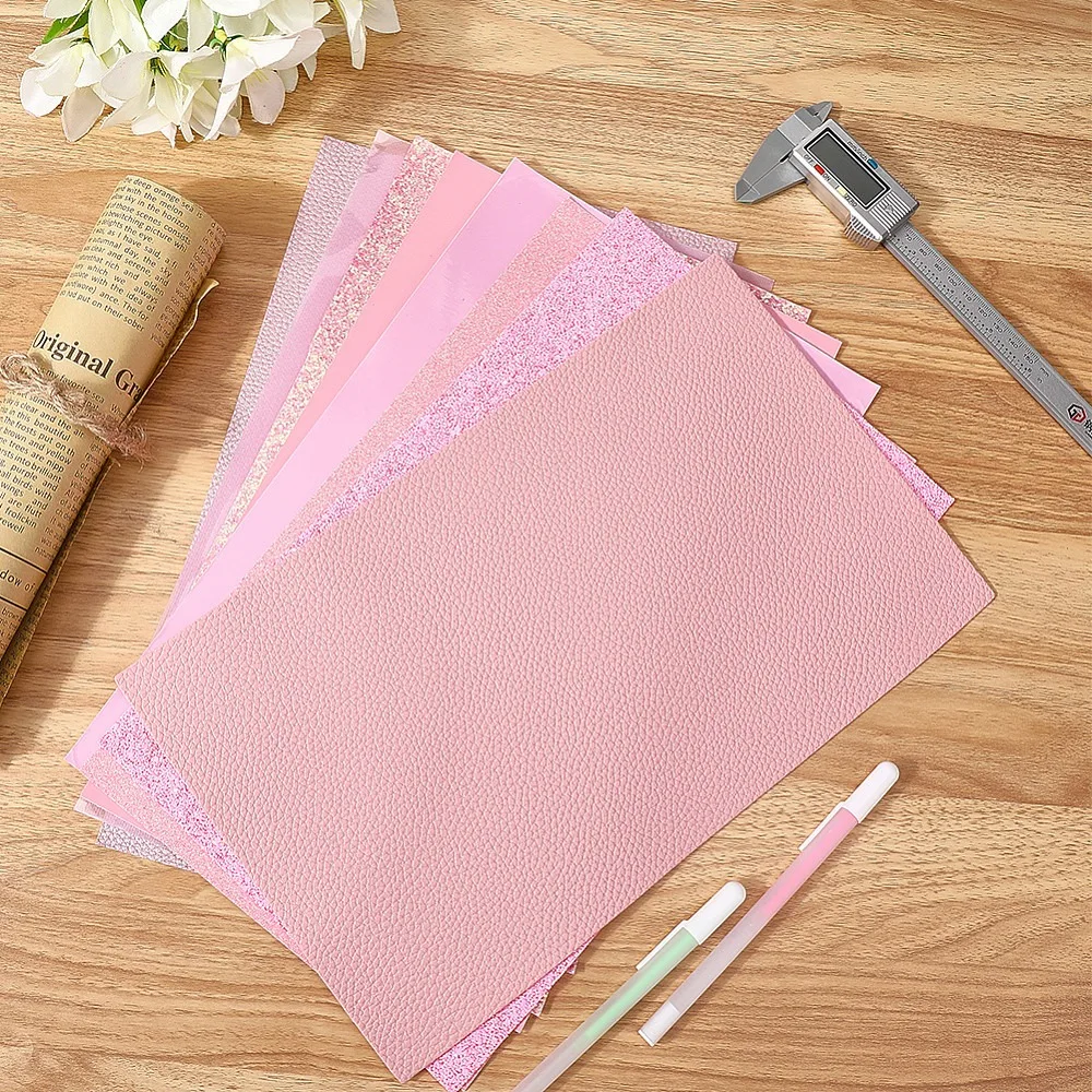 8개 직사각형 모조 가죽 원단 DIY 공예 용품 핑크 330x200x0.5mm