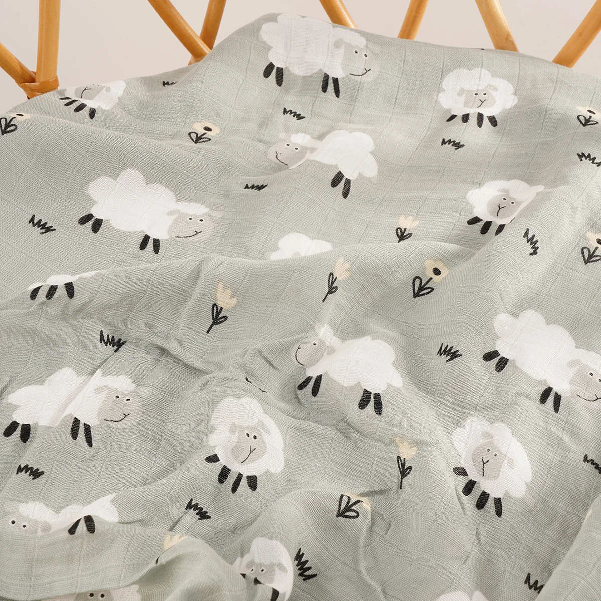 120*110cm Soft Muslin Bamboo Cotton Baby Wrap Animal Pattern Travel Newborn Multi-function Swaddle Sleeping Blanket cotton muslin blanket cotton gauze blanket cotton blanket cotton swaddle swaddle blanket