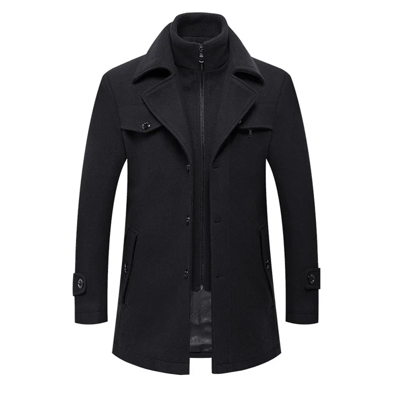 

Autumn Winter Single Breasted Woolen Coat Men England Style Slim Fit Men Wool Blends Coats Fashion Thick Windbreaker Jacket Male