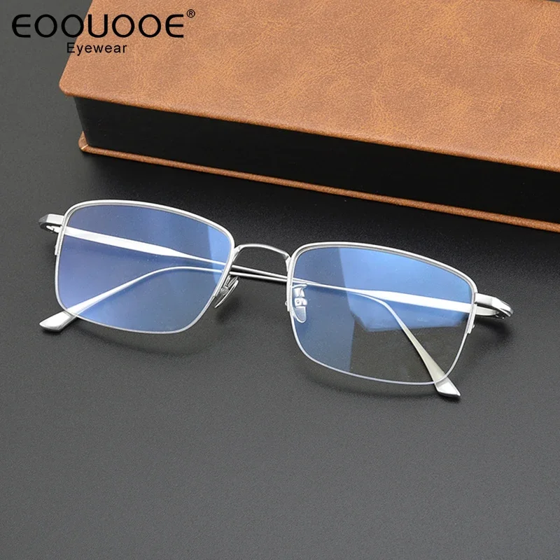 

55mm Men Pure Titanium Glasses Vintage Half Optical Frame Filter Blue Light Anti-Reflective Myopia Hyperopia Progressive Lenes