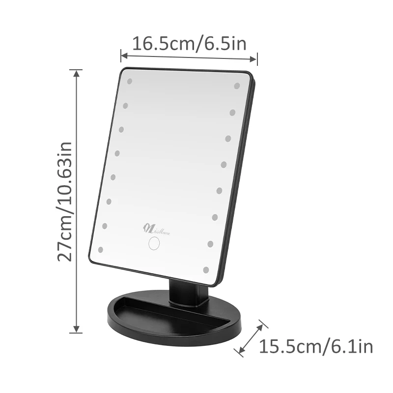Missmeeca 테이블 LED 거울, 180 도 조명 메이크업 거울, 밝기 조절 가능, 메이크업 면도 드레싱