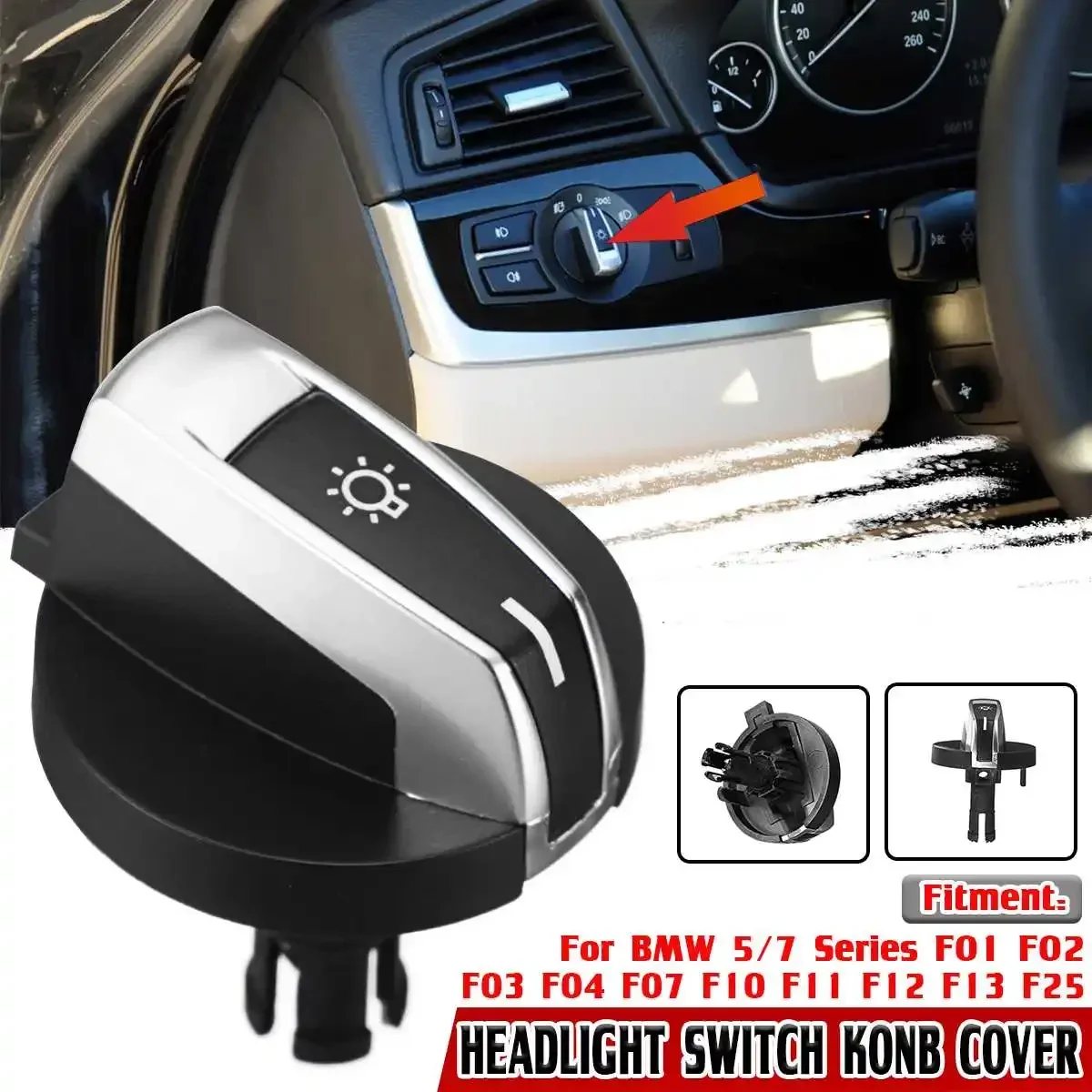Per Bmw Serie 5/7 F01 F02 F03 F04 F07 F10 F11 F12 F13 F25 Car Sostituzione Trim Faro Auto Interruttore Rotante Manopola Pulsanti Copertura