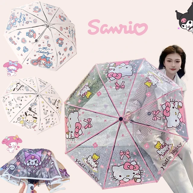 Kawaii Sanrio Olá Kitty Guarda-chuva Bonito Dos Desenhos Animados Pintado  Anti-UV Sombrinha Anime Menina Punho Longo Chuva Ensolarado Guarda-chuva  Espessado - AliExpress