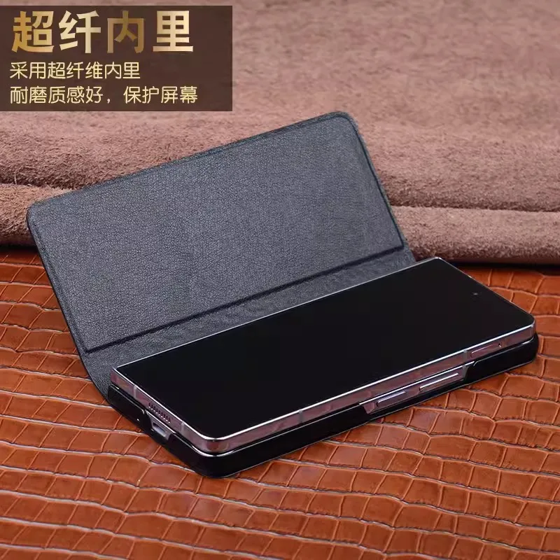 Original Genuine Leather Magnetic Flip Phone Case for Huawei Mate X3 MateX3 Business Crocodile Alligator Grids Grain Full Cover