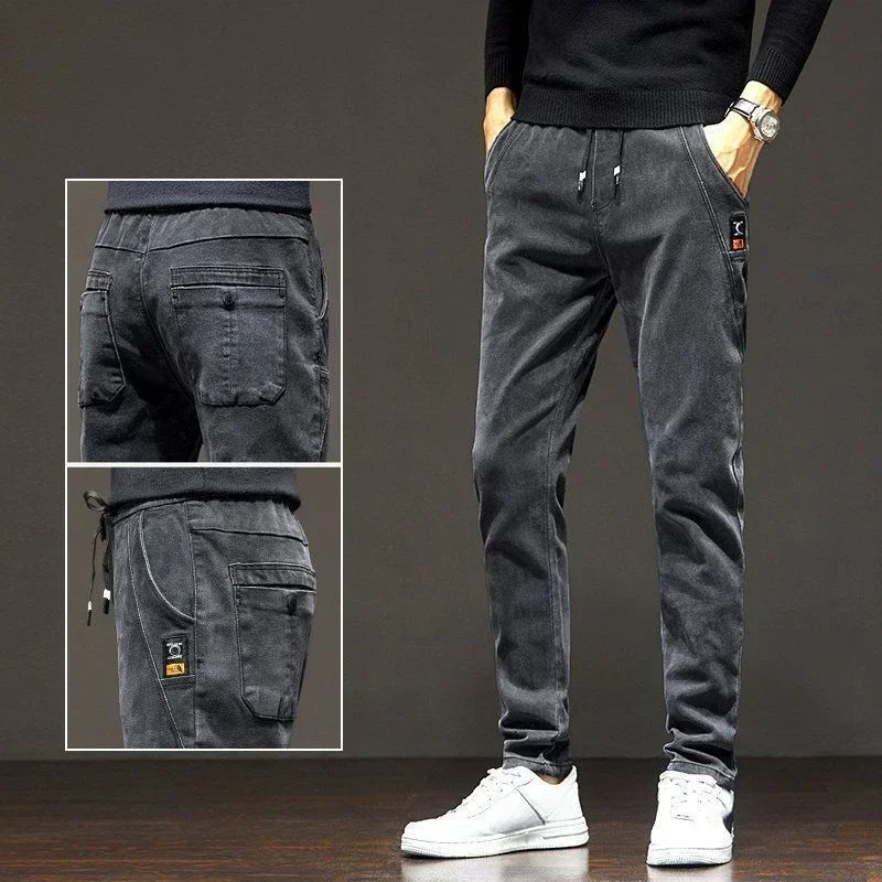 thumbnail image 1 of Pantalones vaqueros ajustados para hombre, pantalones vaqueros ajustados con bolsillos, ajustados, baratos, lavados, de lujo, estilo Kpop, tallas XS, 1 of 5