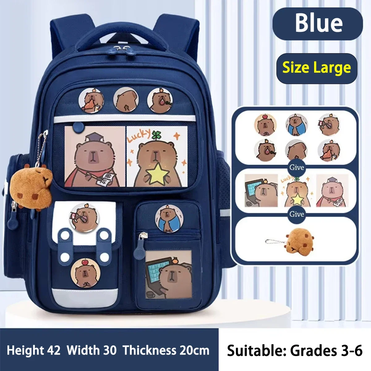 Capybara School Bag - Waterproof Large Capacity Backpack with Spine Protection and Comfort Straps for Students