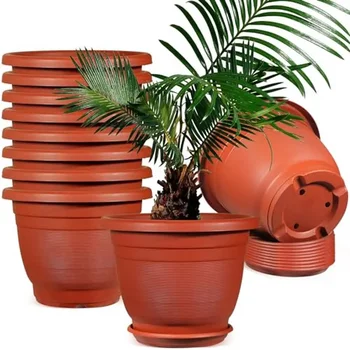 10 Pack Large Plastic Flower Pots with Drainage Trays 1