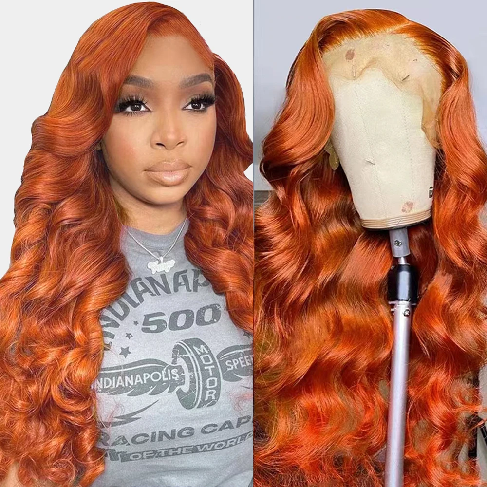 

Body Wave Ginger Orange 13x4 HD Lace Front Wigs Human Hair Brazilian Remy Colored Pre Plucked 13x6 Transparent Lace Frontal Wig