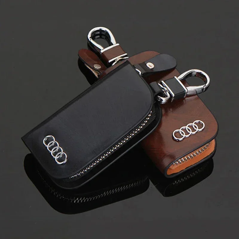 Leather Car Logo Key Case Cover and Key Chain Protective Bag