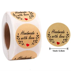 500/1000pcs 1Inch DIY Hand Made Handmade With Love Label Wedding Stickers Adhesive Sticker Kraft Paper labels Wholesale price