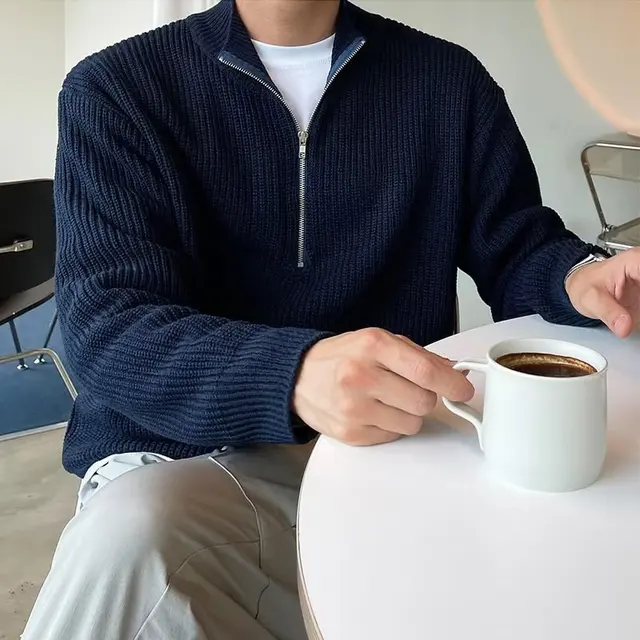 Japanese Style Casual Sweater Half Zip Hoodie Knitted Soft Cozy Retro Lazy Trendy Women's Autumn Fashion Long Sleeve round Neck 2