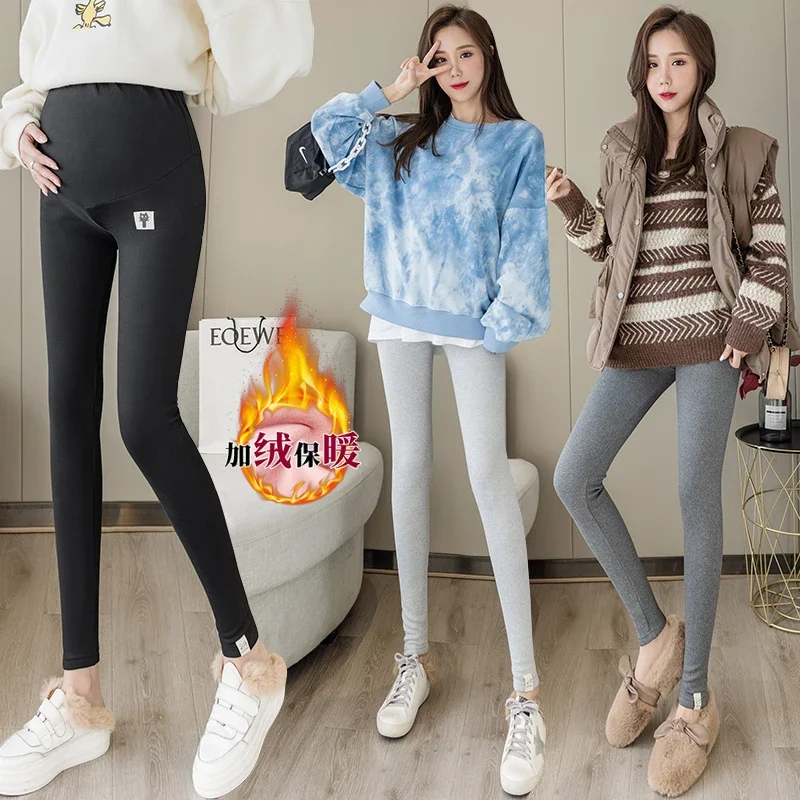 Cotton Autumn Winter Maternity Velvet Leggings For Pregnant Women Black Pants Pregnancy Inner Wool Warm Nursing Tummy Clothes