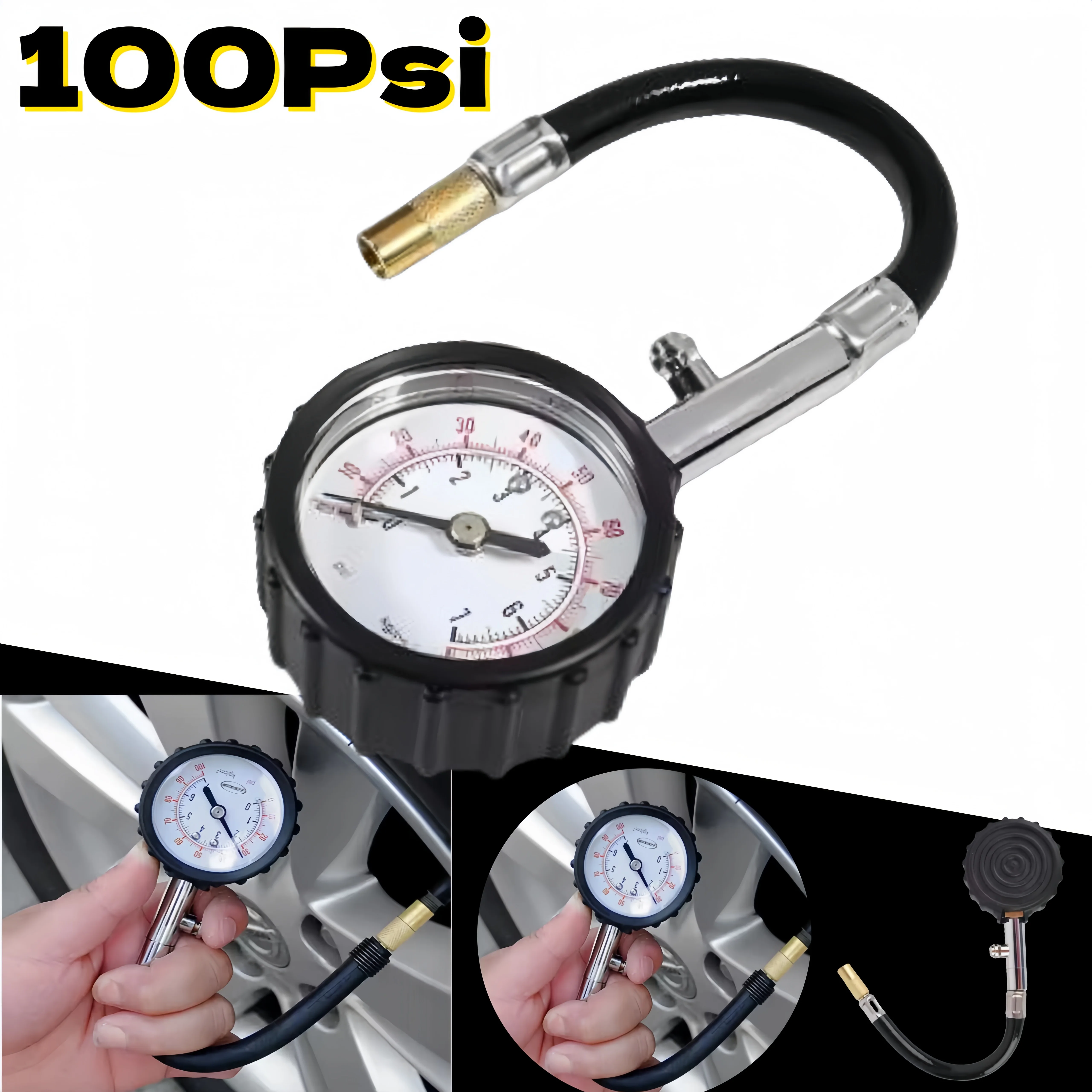 100Psi Car Tyre Pressure Gauge Long Hose Tire Meter Detector For Auto Motorcycle Truck Tire Air Pressure Tester High Precision