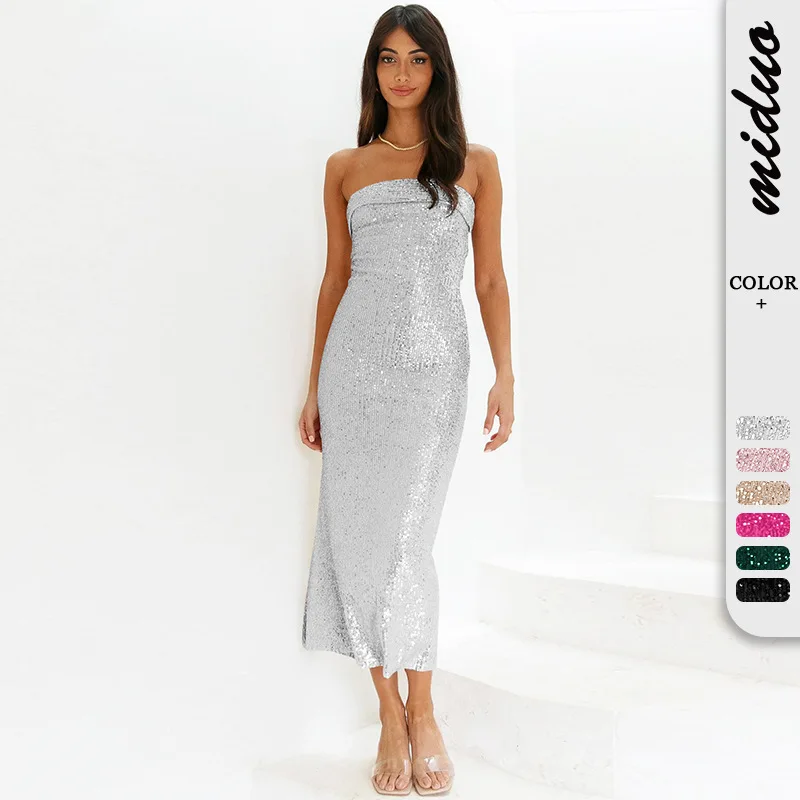 

2024 Hot Selling Sequin Dresses Women Strapless Bridesmaids Sequin Long Dresses Vestidos Evening Sexi Night Dress Hot Elegantes