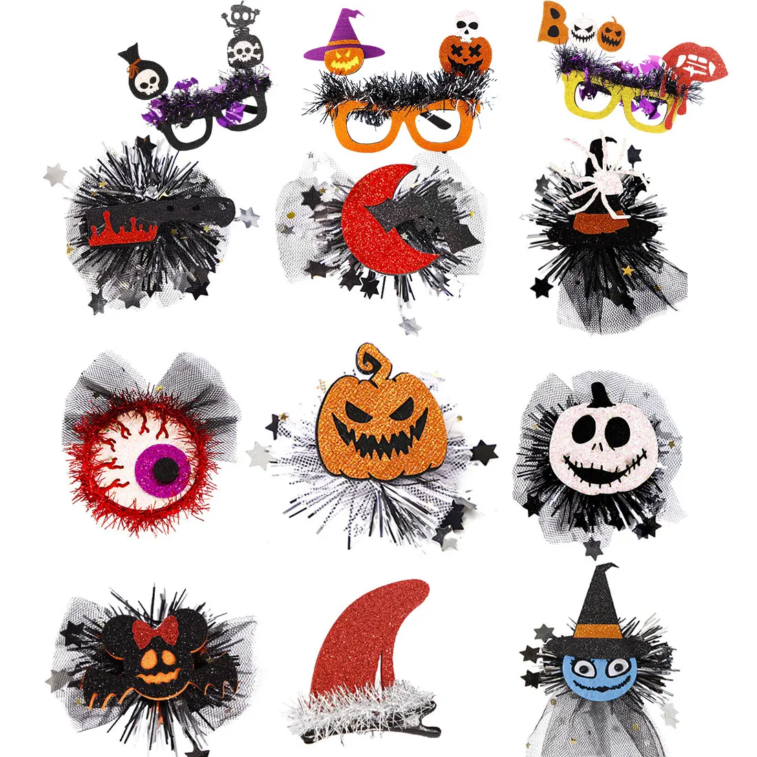 Halloween Pumpkin Ghost Hair Clip Girl Adult Dress Up Party Carnival Accessories Cute Head Ornament Halloween Theme Fake Glasses