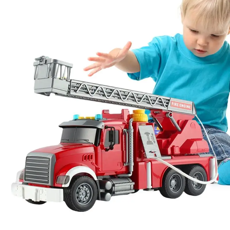 Kids Fire Truck Toy 1:12 Friction Powered Vehicles with Light and Sound Water Spray Rescue Car Children's Toy Firefighter Truck kids fire trucks toy pullback fire engine toy trucks with friction power classic red and white rolling emergencies vehicle