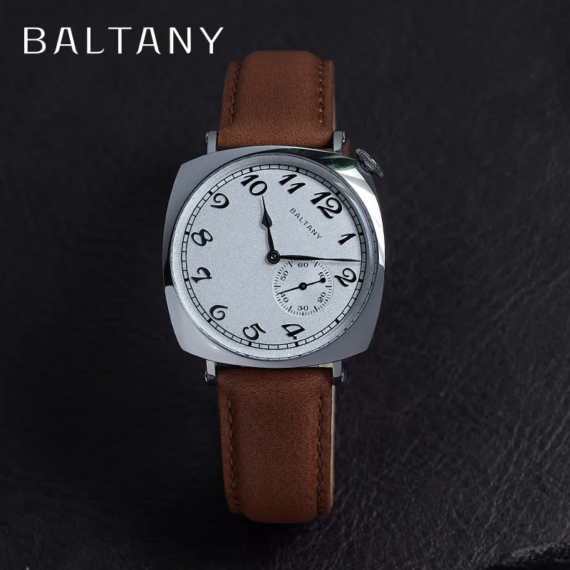 Baltany 1921 Vintage Omaggio Watch S4046 Sub-Second Seagull 1701 Cockeyed Salmon Dial Square Case Orologio Da Polso Da Uomo In Acciaio Inossidabile