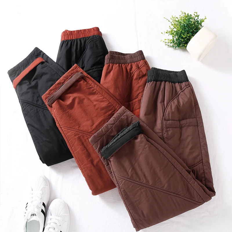 

2022 New Arrival Winter Arts Style Women Warmth Thicken Cotton Ankle-length Pants Casual Loose Elastic Waist Harem Pants V809