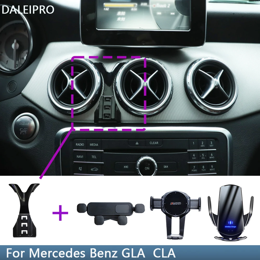 Car Phone Holder For Mercedes Benz GLA X156 2015-2019 CLA 2013-2019 C177 Wireless Charging Stand Mobile Gravity Linkage Base отделка для mercedes benz cla c117 gla x156 a class w176 2013 18 lhd rhd