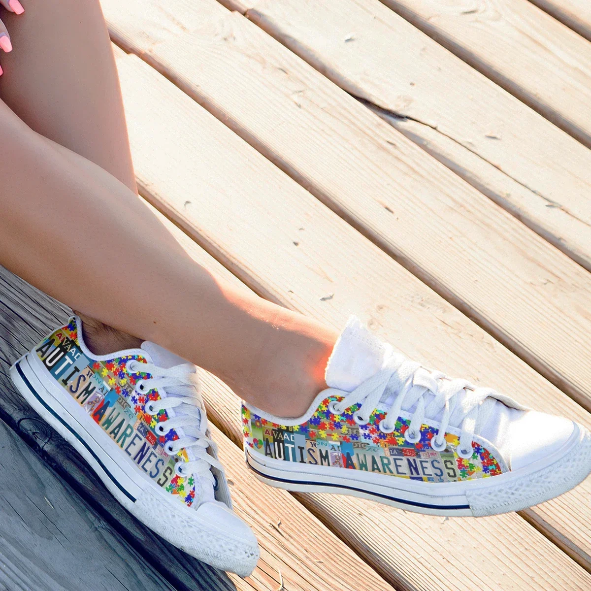 Autism Awareness Women Canvas Shoes Colorful Casual Canvas Shoes Women Fashion Student Sneakers Non-slip Comfortable Shoes