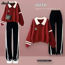 Spring Autumn Woman Tracksuit Set Korean Lady Causal Loose Sweatshirt Wide Leg Pants Two Piece Suit 2022 Sports Clothing Outfits