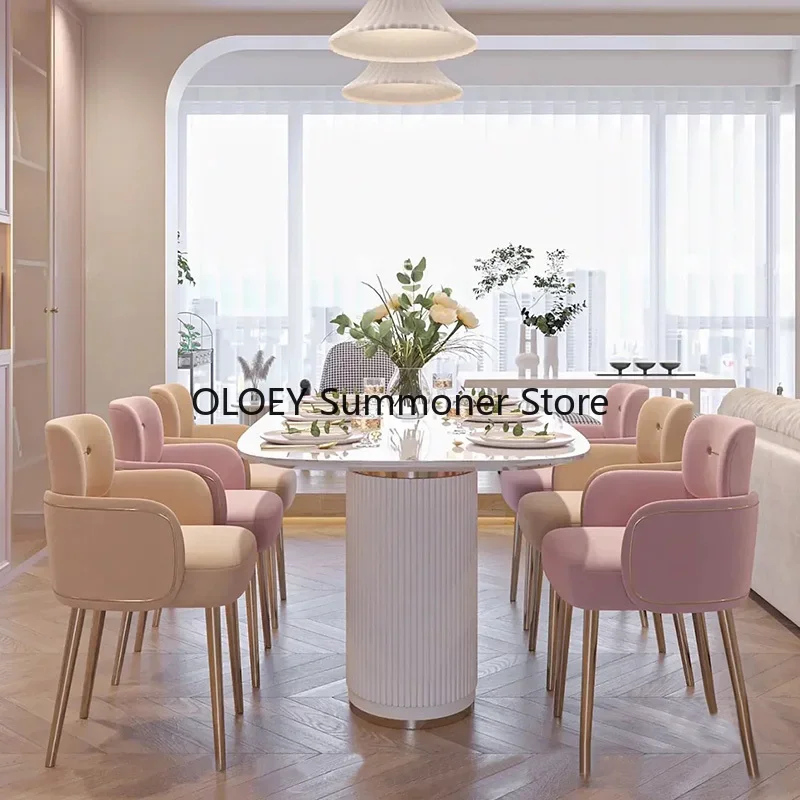 Pink Velvet Relaxing Dresser Chair Arm Single Bedroom Makeup Kitchen Chair Modern Dining Elegant Silla Comedor Home Furniture