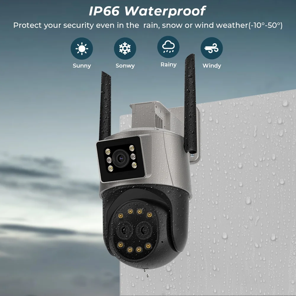 IP Camera 6K 12MP HD WiFi Outdoor Camera 8x Zoom Three Lens Dual Screen Smart Home Security PTZ Camera Video Surveillance iCSee 4