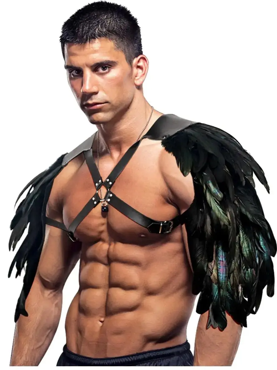 Medieval Fantasy Leather Feathered Shoulder Guard Harness
