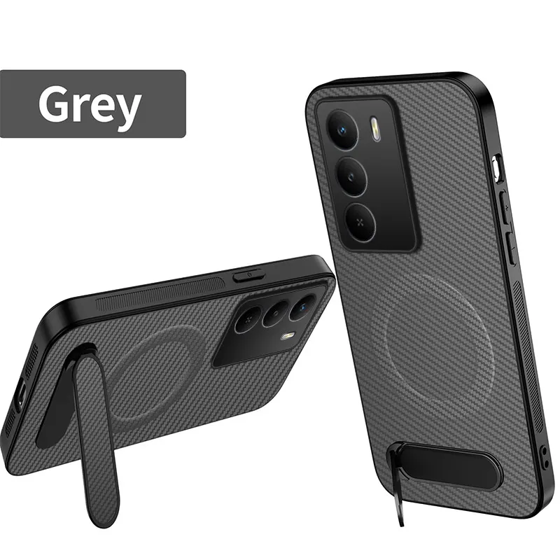 Business Carbon Fiber Magnetic Phone Case with Foldable Kickstand and Anti-Fall Texture Cover