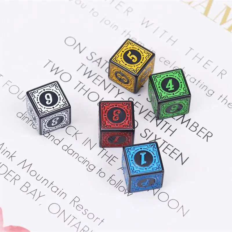 Game Dice Dice Set Acrylic Dice 10pcs/Pack Acrylic D6 Carved Pattern Dice 6-Sides Accessories Polyhedron Colorful Dice Digital Game Cubes