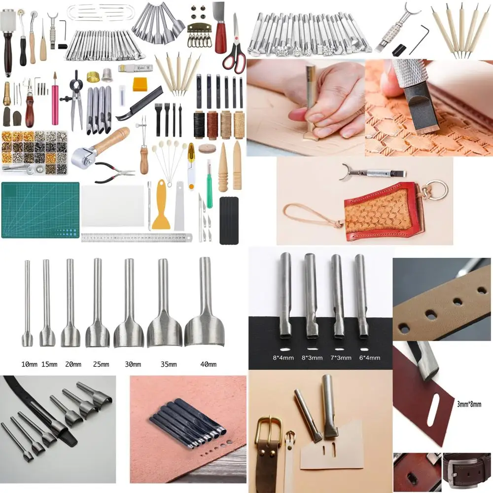 Leather Crafting Kit with Tools, Stamping, Waxed Thread Groover, Awl, and Stitching Supplies for Professional Leatherworking