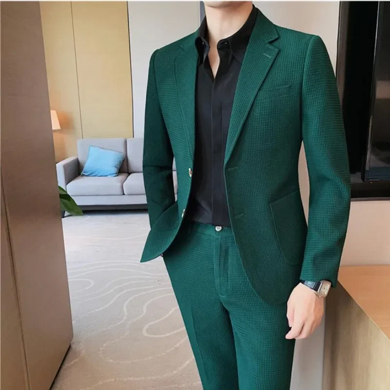 

(Jackets+Pants) 2024 British Style Men Spring High Quality Business Suits/Male Slim Fit Groom Tuxedo Men Two Piece Suit Blazers