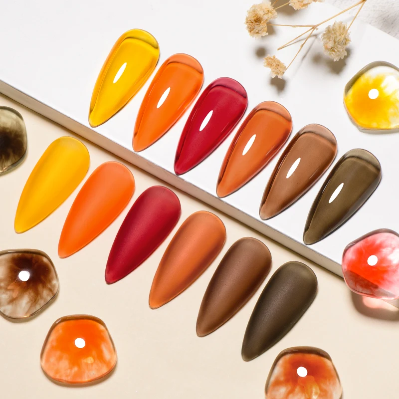 MEET ACROSS 7ml Vintage Amber Gel Polish Translucent Jelly Nail Gel Soak Off Uv Led Semi Permanent Manicure Nail Polish 5