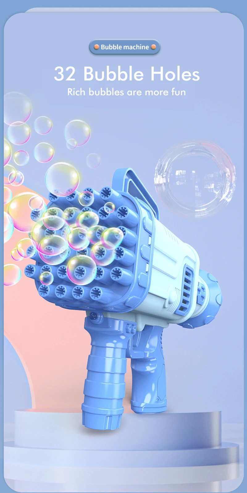 Zexumo 32 Holes Bubble Machine Children's Automatic Bubble Gun, Gatling  Electric Soap Bubble Toys